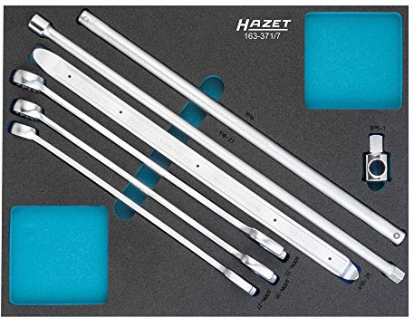 Hazet Werkzeug-Satz 163-371/7, Außen-Tractionsprofil Doppelsechskant | Länge 519 mm, Breite 392 mm, Höhe 71 mm, 4300 g, HAZET Safety-Insert-System (SIS), Maße: 519 mm x 392 mm x 71 mm