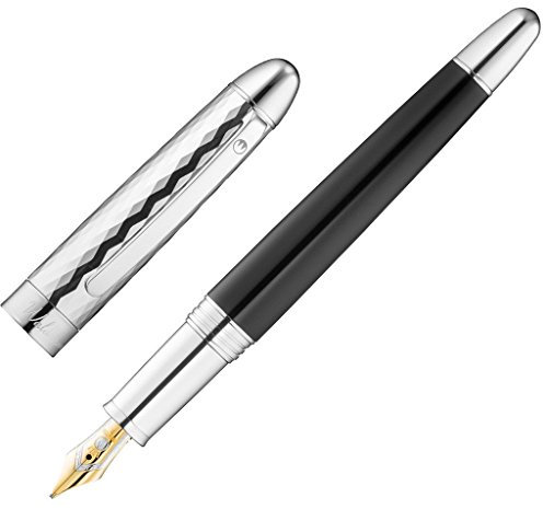 Waldmann Füllhalter Précieux, schwarz/wellenförmiger Diamantschnitt, Sterling Silber, 18Kt. Goldfeder: B breit