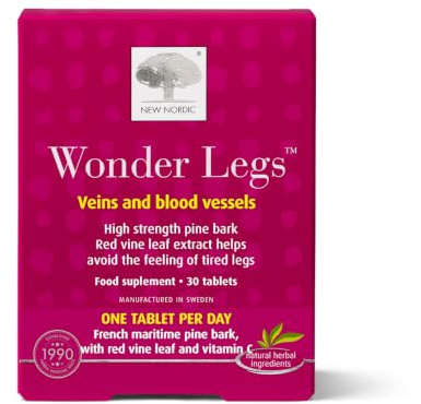 New Nordic Wonder Legs Vein Circulation Pine Bark & Red Vine Leaf 30Tablets | Supports micro-circulation, reduces tired legs feeling, proanthocyanidin antioxidant, vegan, gluten free, dairy free, 1 daily