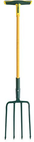 Leborgne, Fourche bêcher 4 dents carrée 30cm, Manche Béquille en Fibre, tête en acier inoxydable : pénètre mieux dans la terre, ne rouille pas, Idéale pour retourner des sols lourds et pierreux