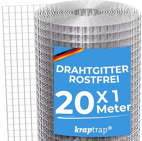 KrapTrap Volierendraht Drahtgitter I verzinkt I 20 m x 1 m I 12x12 mm I stabiler Kaninchendraht I Wühlmausgitter I Vogeldraht