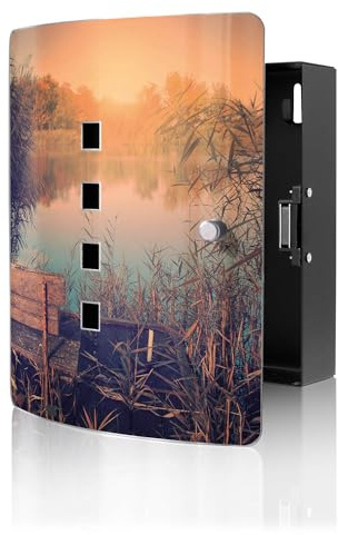 banjado Design Schlüsselkasten aus Edelstahl für 10 Schlüssel - Schlüsselschrank zur Schlüssel Aufbewahrung 24 x 21,5 x 7cm groß mit praktischem Magnetverschluss - Motiv Bank Am See