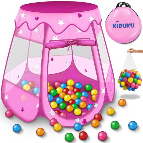 KIDUKU® Kinderspielzelt + 100 Bälle + Tasche Spielhaus Bällebad Schloss für drinnen und draußen (Pink)