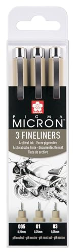 Sakura Pigma MICRON FD-Set (Nr. 005, 01, 03), 3 Stifte im Etui, Schwarz