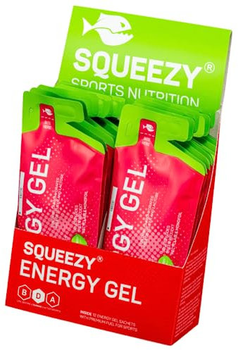 Squeezy Energy Gel Box (Himbeere) 12er Pack - Sport Energy Gel für schnelle & dauerhafte Energie bei maximaler Verträglichkeit beim Laufen, Radsport, Marathon & Co.