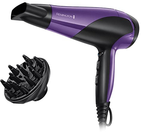 Remington Hair Dryer Ionic (Powerful, Fast Professional Styling, Diffuser, Concentrator, Ionic Conditioning for Frizz Free Hair, 3 Heat / 2 Speed Settings, Cool Shot, 2200W, Purple) D3190