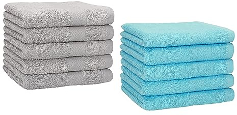 Betz 10 Stück Gästehandtücher Premium 100% Baumwolle Gästetuch-Set 30x50 cm Farbe Silbergrau und türkis