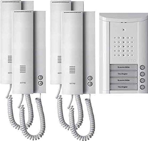 Schneider Electric Ritto Türsprechanlage, Entravox, Komplettset für 4-Familienhaus, Gegensprechanlage mit Beleuchtung und Klingeltasten, weiss, Artikelnummer 1841470