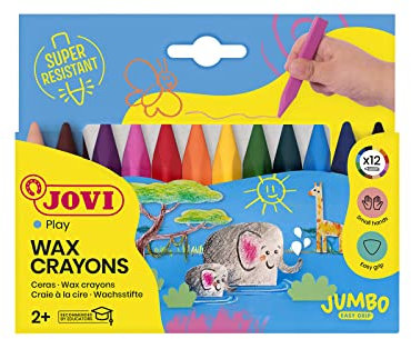 Jovi Wachsmalstifte Triwax, 3-kant Form, geruchlos, leicht auswaschbar, für alle Altersgruppen, Schachtel mit 12 Farben