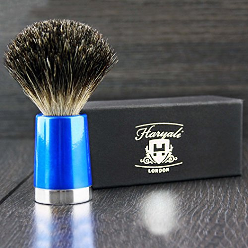 Haryali London assemblato a mano da uomo, con manico blu pennello da barba in pelo di tasso nero. Perfetto per tutti i giorni.