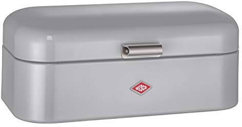Wesco Grandy Brotkasten aus hochwertigem Stahlblech in der Farbe Cool Grau mit Lüftungslöchern und stabilem Handgriff - Maße: 22 x 42 x 17 cm (L/B/H)