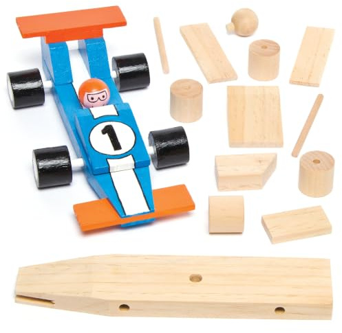 Baker Ross AG769 Bastelset Holz Rennwagen - 2er-Pack, Modellbau Auto Zum Zusammenbauen Gestalten
