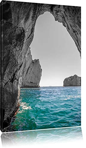 Pixxprint Felsenbucht im Meer B&W, Größe: 120x80cm, Leinwandbild, fertig gespannt, Wandbild, Dekoration, Kunstdruck, kein Poster