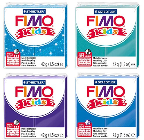 Staedtler 8030 AMZ 04 - Fimo kids Modelliermasse, 4 Blöcke, 42 g, blautöne