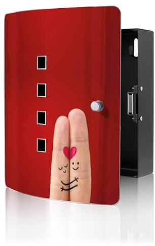 banjado Design Schlüsselkasten aus Edelstahl für 10 Schlüssel - Schlüsselschrank zur Schlüssel Aufbewahrung 24 x 21,5 x 7cm groß mit praktischem Magnetverschluss - Motiv Hold Me Tight