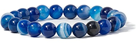 Cherry Tree Collection Semi Precious Gemstone Beaded Stretch Bracelet 8mm Round Beads 7 (Lace Agate - Blue)