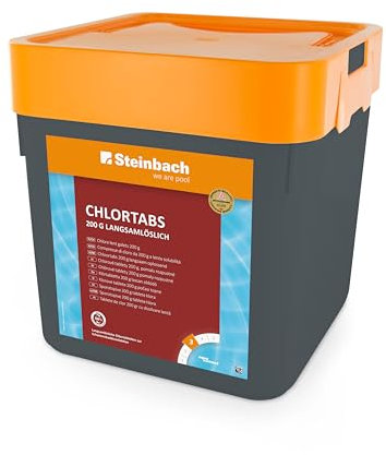 Steinbach Poolpflege Chlortabs 200 g langsamlöslich - 0752205TV00-5 kg - pH-neutral & kalkfrei - Für Dauerdesinfektion - Rückstandsfreie Auflösung - Wirkt gegen Viren & Pilze & Trübstoffe