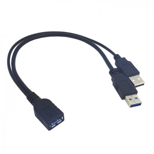 JSER - USB 3.0 Female to 2 x Male USB Cable for Mobile Hard Drive - 2.5 Inch Black