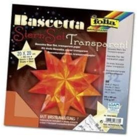 folia 840/2020 - Bastelset Bascetta Stern, Transparent orange, 20 x 20 cm, 32 Blatt, fertige Größe des Papiersterns ca. 30 cm, mit ausführlicher Anleitung - ideal zur zeitlosen Dekoration