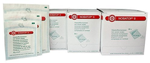 Nobatop 8 Non-Woven Compresses 4 Ply 7.5 x 7.5 cm Sterile (60 x 2 Pieces) by Noba Verbandmittel
