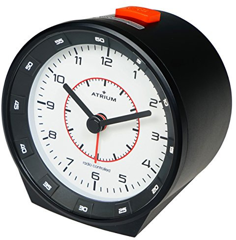 ATRIUM Funkwecker analog schwarz ohne Ticken mit Beleuchtung, Nachtlicht und Snooze A960-20