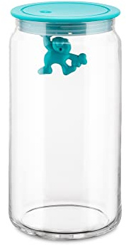 Alessi Gianni Küchendose aus Glas mit abgedichtem Deckel, thermoplastischem Harz, hellblau