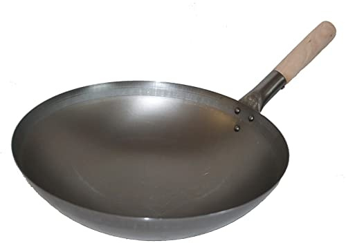 AAF Nommel ® Wok ca. 38 cm Ø runder Boden für Gas, Induktionsmulde, Gastronomie Wokpfanne Carbon Stahl