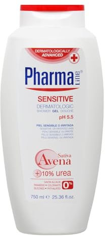 PHARMALINE Gel de baño piel sensible o irritada Sensitive 750ml con avena sativa y urea - Sin Siliconas ni Parabenos