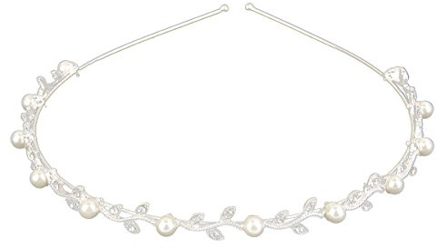 rosenice Braut Haarband Perlen Blatt Diadem Stirnband Silber Legierung Strass Hochzeit Verlobung Party Haarschmuck