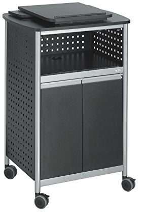 Safco Scoot Multi-Purpose Rolling Lectern with Adjustable Shelving, Wire Storage, Mobile on 4 Casters, Durable Steel Construction, Black