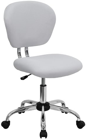 Flash Furniture H-2376-F-WHT-GG Mid-Back vit nätuppgiftsstol med krombas