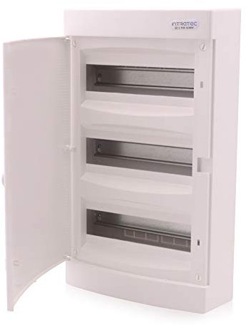 Intratec cuadro de distribución de superficie, IP40 - Caja de distribución interior con puerta blanca, para habitaciones secas, 3 fila, 36 módulos, 485 x 287 x 112 mm, blanco