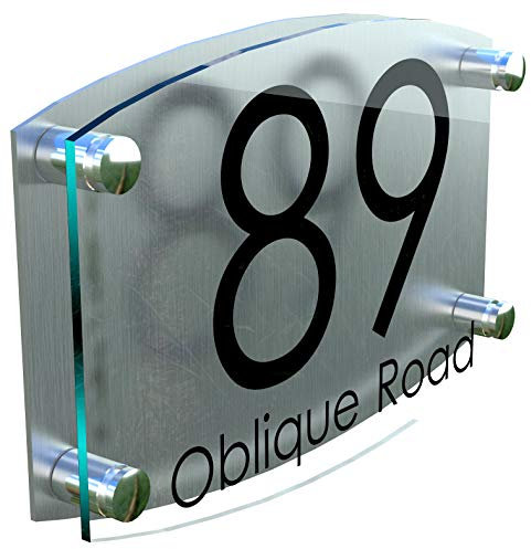 MODERN HOUSE SIGN PLAQUE DOOR NUMBER STREET GLASS EFFECT ACRYLIC ALUMINIUM NAME