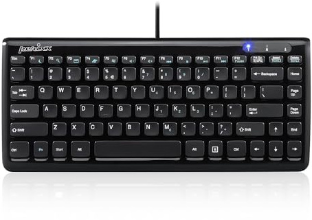 Perixx PERIBOARD-407 Compact USB Keyboard, 11 Multimedia Keys, Easy Setup, Piano Black, UK Layout