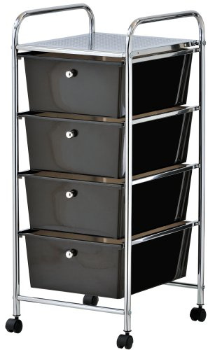 VonHaus Storage Trolley, 4 Drawer Black Wheeled Makeup Trolley, Durable Storage with Plastic Drawers, Chrome Frame & 360° Wheels, Versatile Organiser for Bedroom, Bathroom, Home Office