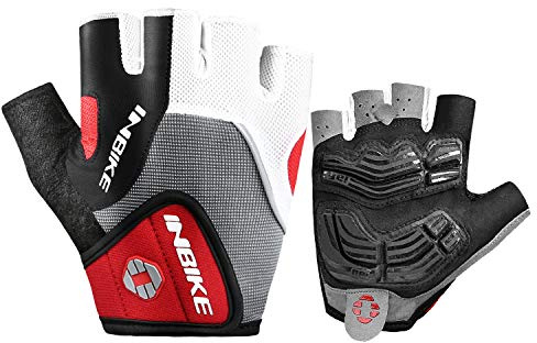 INBIKE Gants Cyclisme Demi-Doigts pour Velo VTT Gant 5mm Gel Rembourrés Anti-Choc Respirant Eté(Rouge,XL,Demi-Doigt)
