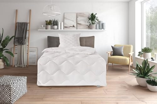 Traumnacht Cozy - Bettenset 4-Jahreszeiten, 1 x teilbare Bettdecke 135 x 200 Set und 1 x Kopfkissen 80 x 80 cm, Öko Tex zertifiziert, weiß, entwickelt in Deutschland ,( 2er Pack )