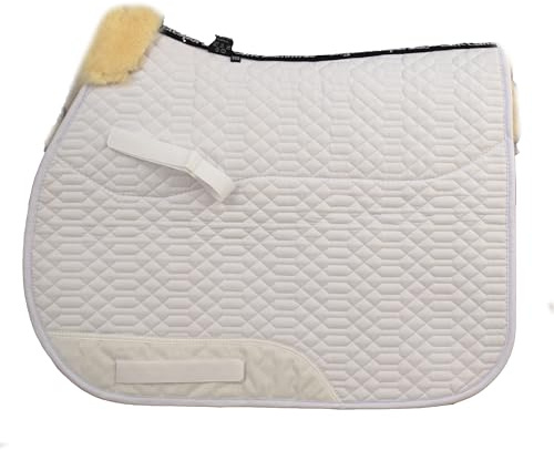 Engel Reitsport SCHABRA1-VSS-WEI-MED Lammfell Vielseitigkeits Schabracke | half lined, Fell im Sattelbereich, Fellkranz vorne, robuster Baumwoll Steppstoff, Vielseitigkeit, Stoff weiß Fell med.