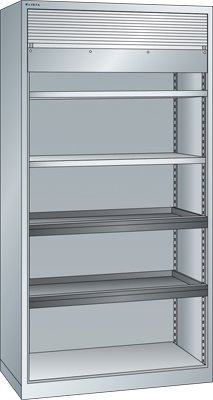 Rollladenschrank, BxTxH 1000x580x1950 mm, 2 Verste llböden, 2 Auszugböden, Korpus RAL 7035, Rolllade