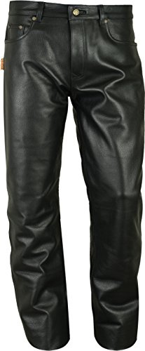 Fuente glatt Lederhose Herren/Damen lang - Lederjeans ohne Knienaht- Echt Leder, Lederhose Jeans 501 Schwarz- Motorrad Lederjeans- 1A Qualität Rind Mild Nappa (44, Schwarz)