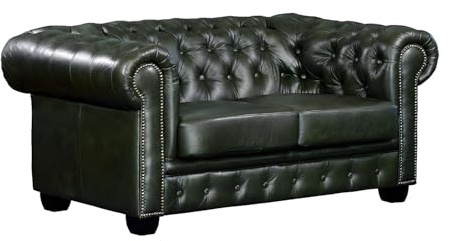 Vente-unique-Divano Chesterfield a 2 posti 100% cuoio di bufalo Verde imperiale - BRENTON