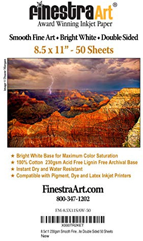 8.5 X 11 Smooth Fine Art Archive Bright White Double Sided Inkjet Paper - 50 Sheets