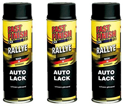 3x 500ml FAST FINISH RALLYE SCHWARZ GLÄNZEND AUTOLACK LACKSPRAY 31700326
