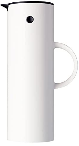 Stelton Isolierkanne EM77 - Doppelwandige Isolierkanne für heiße/kalte Getränke - Tee- & Kaffeekanne mit Glaseinsatz, Magnetverschluss, Schraubdeckel, Vintage-Design - 1 Liter, Weiß