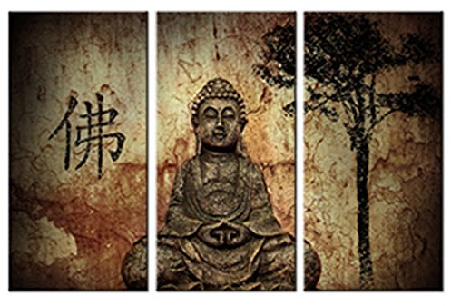 Buddha Bilder Leinwand 3 Teilig Bild Religion Wandbilder Wohnzimmer Moderne für Schlafzimmer Dekoration Wohnung Home Deko Kunstdruck