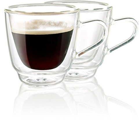 Cucina di Modena Espressotassen: Doppelwandige Espresso-Tassen aus Glas, 2er-Set (Espressotassen Glas, Doppelwandige, Kaffee)