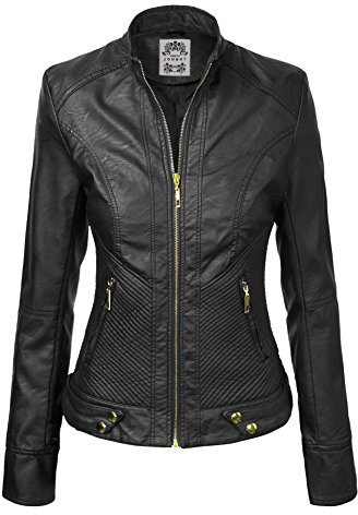 Made By Johnny MBJ WJC747 Womens Dressy Vegan Leather Biker Jacket L Black