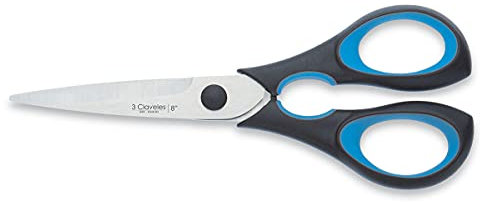 3 Claveles Ergo - Tijera de Cocina, 20 cm/8, mango negro/azul, acero inox. para cortes de alimentos, envases