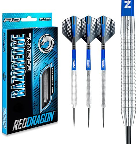 RED DRAGON Darts - Razor Edge Original Series 23g - 85% Wolfram – Professionelles Metallspitze Dart-Set mit Dart-Flüge und -Schäften