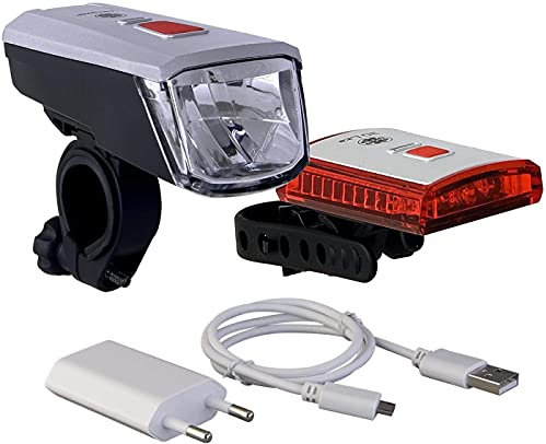 BÜCHEL Vancouver Fahrradlichter Set LED I 40/20/10 Lux I StVZO zugelassen bis zu 20h Akkulaufzeit I Aufladbares licht vorne + hinten I Rücklicht fahrrad, I Micro-USB, rear